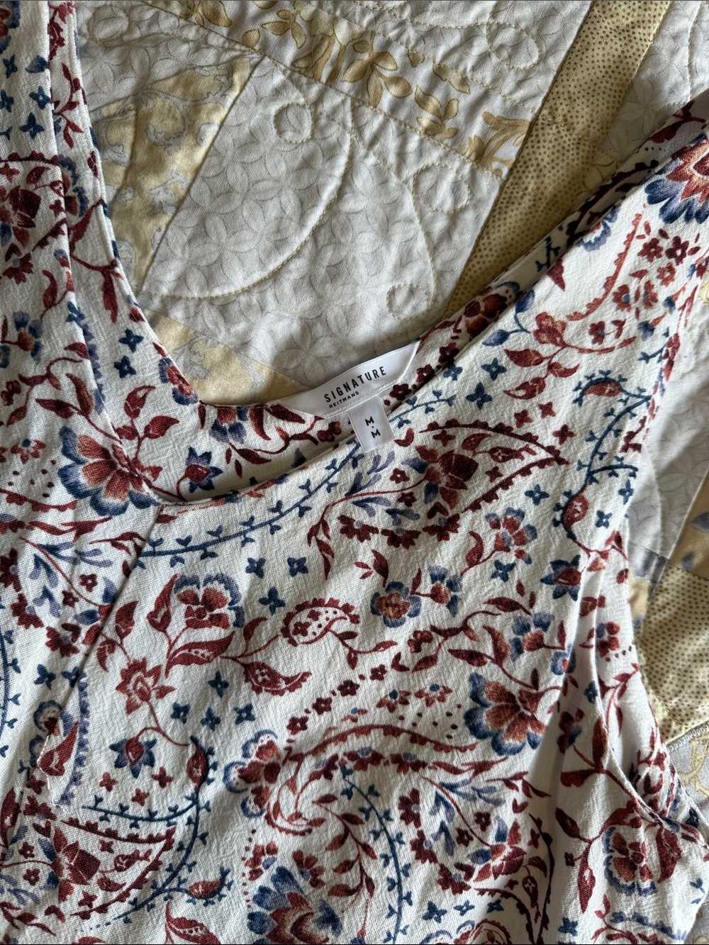 Reitmans White Floral-Paisley Print Swing Dress with Rust and Blue Details - Picture 3 of 8